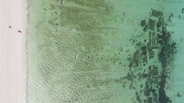 Vertical Video of the Ocean Near the Coast of Zanzibar Tanzania Aerial View