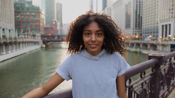 Portrait of an African American woman getting ready to workout in Chicago