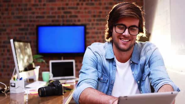 Man using digital tablet