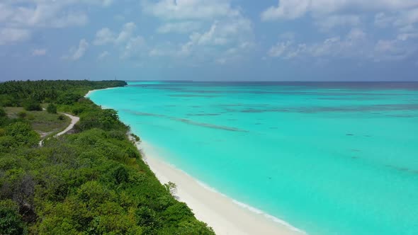 Aerial drone abstract of beautiful bay beach lifestyle by blue sea with white sand background of a d