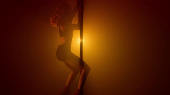 Sexy Silhouette Performing Erotic Dance on Strip Pole