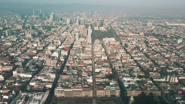 Frontal aerial view of Mexico city downton with drone