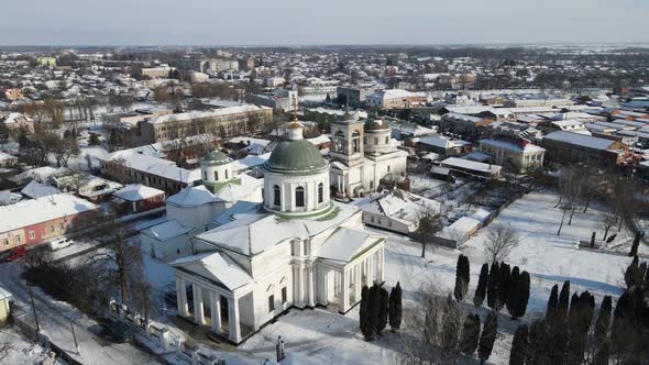 Air View From a Drone to the City of Nizhyn in Chernihiv in Winter