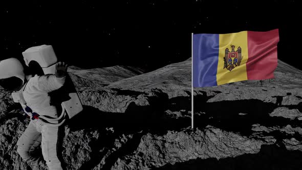 Astronaut Planting Moldova Flag on the Moon