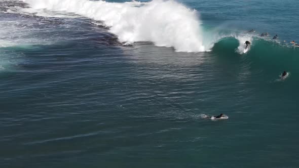 Aerial drone footage of surfer getting barreled at Jake’s point, Kalbarri, Western Australia