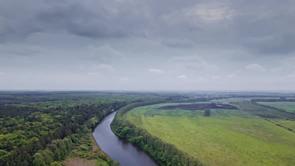 Aerial View of River and Field