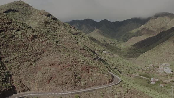 Aerial survey above the road in Tenerife, Canary islands