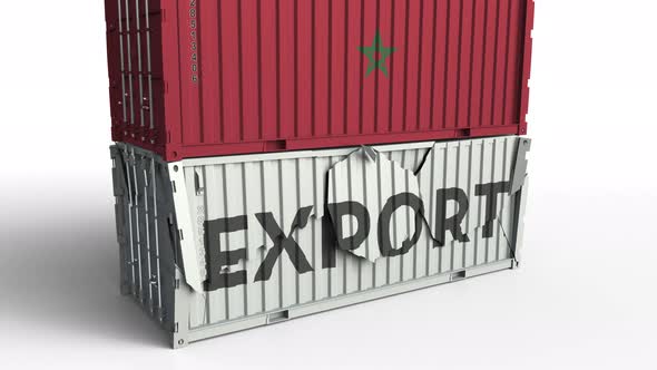 Container with Flag of Morocco Breaks Container with EXPORT Text alt