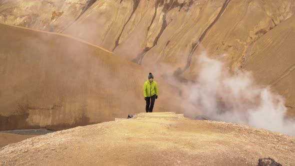 Woman Walks in Kerlingarfjoll Geotermal Area.