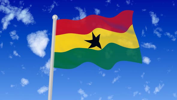 Ghana Flag Waving In The Sky With Cloud