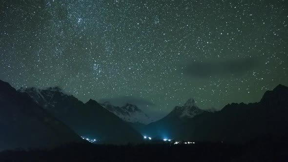 Night Sky Over Ama Dablam and Taboche Mountains. Himalaya, Nepal