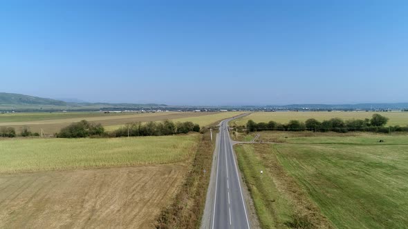 Aerial View Country Road Rural Fields and Countryside