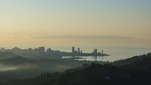 Amazing sunset timelapse of Batumi city skyline. Georgia 2021