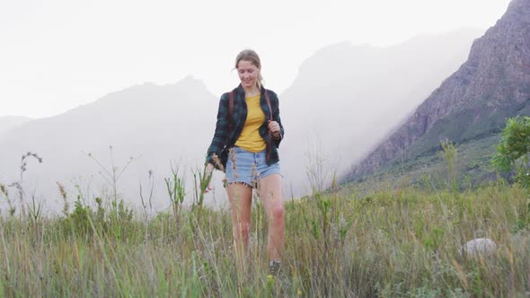 Caucasian woman hiking in nature