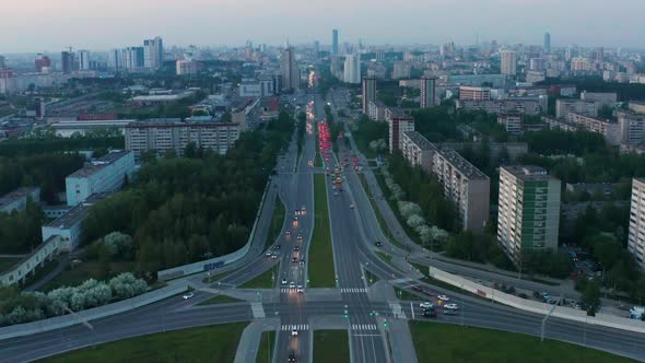 Aerial View of Car Traffic in the City