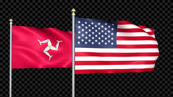 Isle Of Man And United States Two Countries Flags Waving