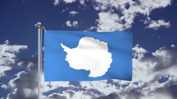 Flag Of Antarctica Waving With Blue Sky