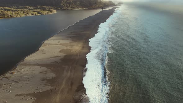 Aerial View of Klamath River Delta and Pacific Ocean Beach.