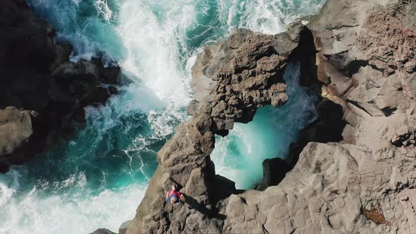 Drone Footage of Steep Trail Across Deep Cleft