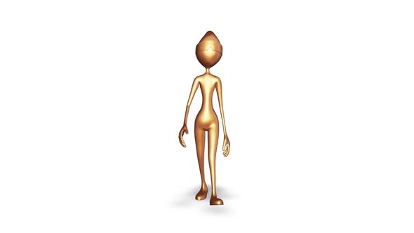 3d Character Gold Man Walking Loop on White Background