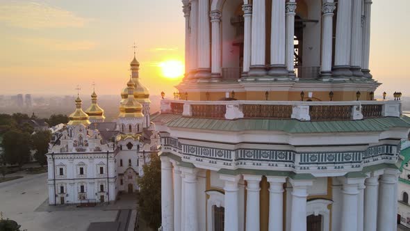Kyiv-Pechersk Lavra in the Morning at Sunrise. Ukraine. Aerial View