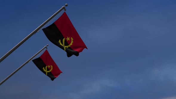 Angola Flags In The Blue Sky - 4K