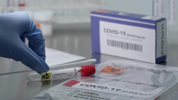 Coronavirus covid-19 test kit on lab table