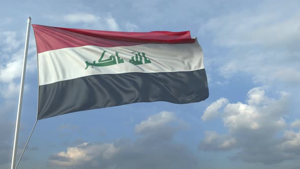 Airliner Flying Over Waving Flag of Iraq alt