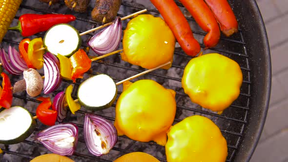 Barbecue Kebab Meat and Vegetables on Grill