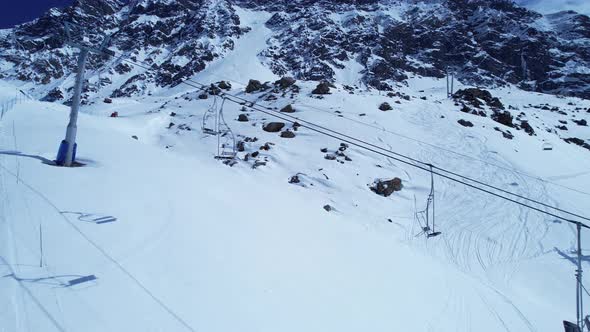 Panoramic view of Ski station centre resort at snowy Andes Mountains.