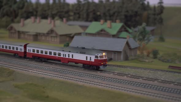 Mini Train Station Modelling. Model of Railway Station With Moving Train. Model Electric Locomotive