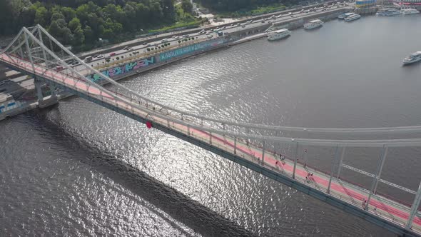 Pedestrian Bridge River Tourists