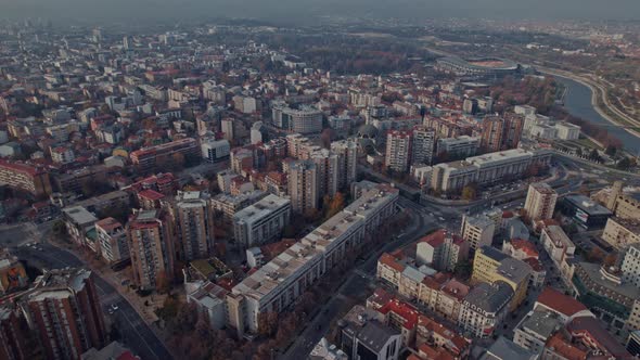 Aerial view of the cityscape of Skopje, the capital city in North Macedonia