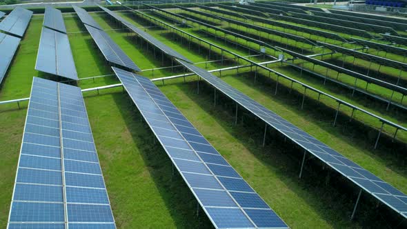 Aerial View Solar Panels Farm (Solar Cell) Sunlight