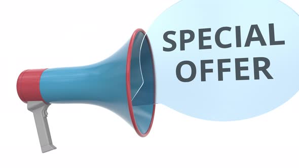 Blue Megaphone with SPECIAL OFFER Message on Speech Bubble