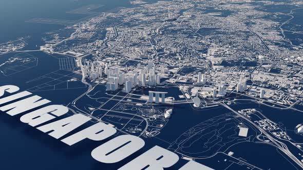 City of Singapore. stylized animation of the city view from a cruising altitude