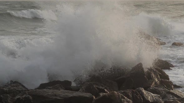 waves crashing on rocks, mediterranean sea, France
