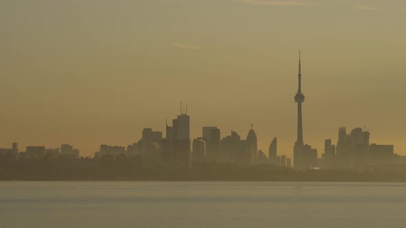 Pan right of Downtown Toronto in the morning