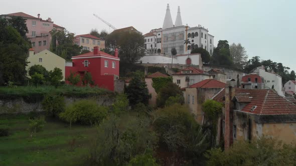View from east to Palace of Sintra (Palacio Nacional de Sintra), also known as the "Town Palace", sh