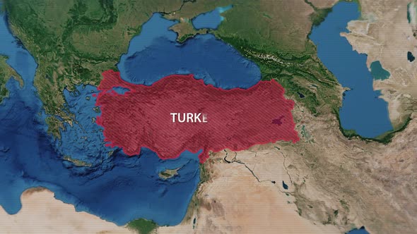 Borders of the Country of Turkey on the Map