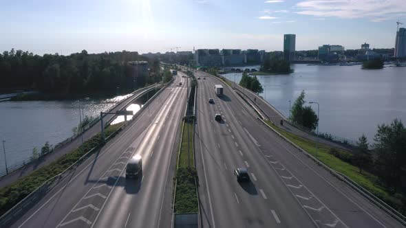 Aerial View of the Streetlamps on the Bridge in Lauttasaari in Helsinki Finland