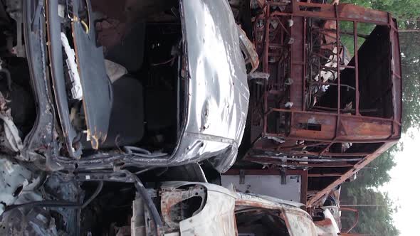 Vertical Video of a Dump of Cars Destroyed By the War in Ukraine