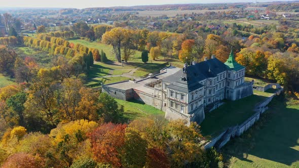 Aerial View of Haunted Castle of Pidhirtsi, Ukraine