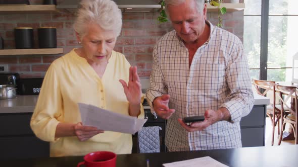 Senior Caucasian couple working together at home