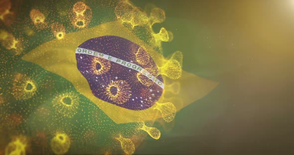 Brazilian Flag With Corona Virus Bacteria