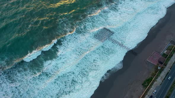 Strong Storm in the Sea Turkey Alanya Aerial Shoot