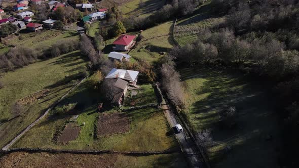 Drone is Flying Over the Small Village in the Mountains of Georgia Svaneti