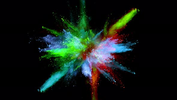 Super Slowmotion Shot of Color Powder Explosion Isolated on Black Background