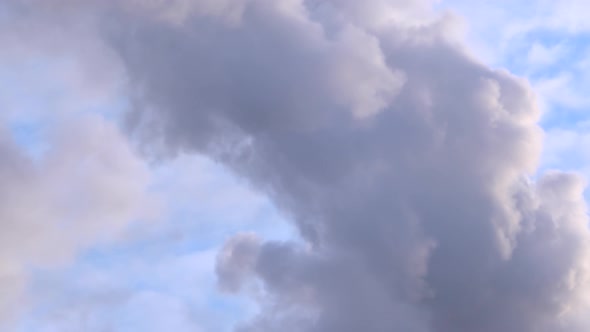 Factory Plant Smoke Stack Over Blue Sky Background