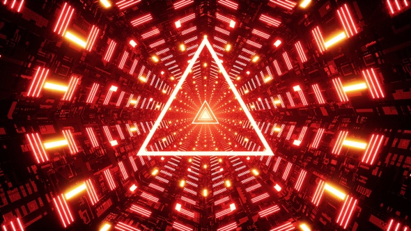Glowing Red Triangle Light in the Space Tunnel